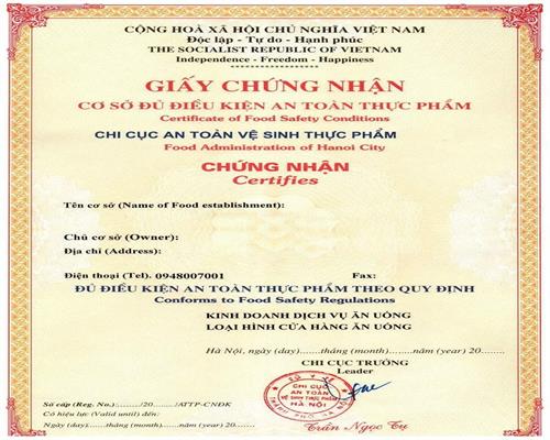Xin cấp giấy chứng nhận cơ sở đủ điều kiện an toàn thực phẩm Đà Nẵng
